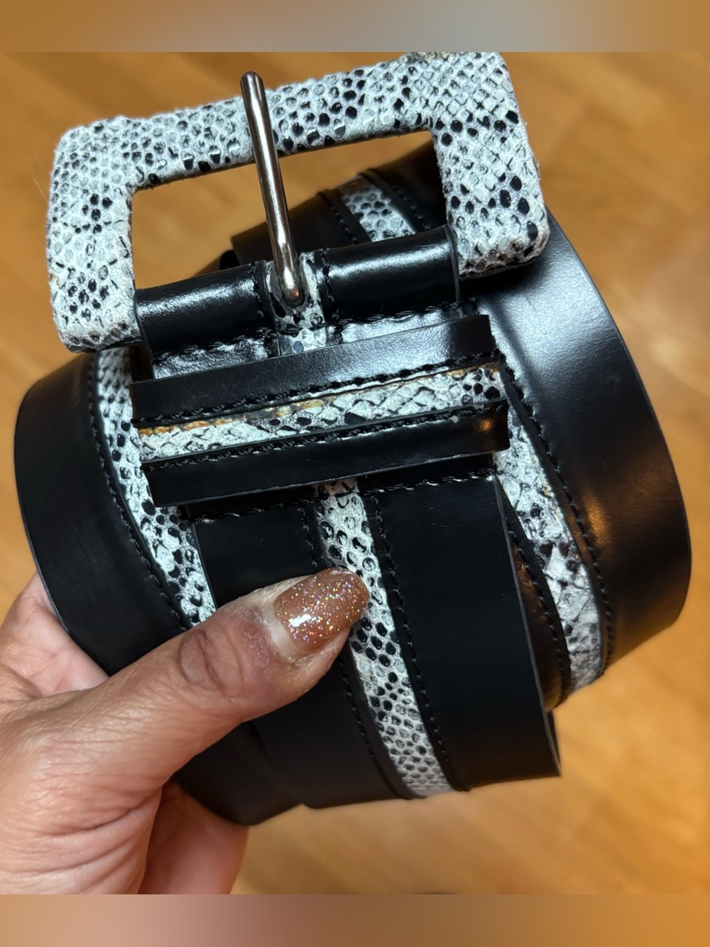 Chico’s Black Leather Snake Chunky Wide Whimsigoth Goth Preppy Waist Belt M